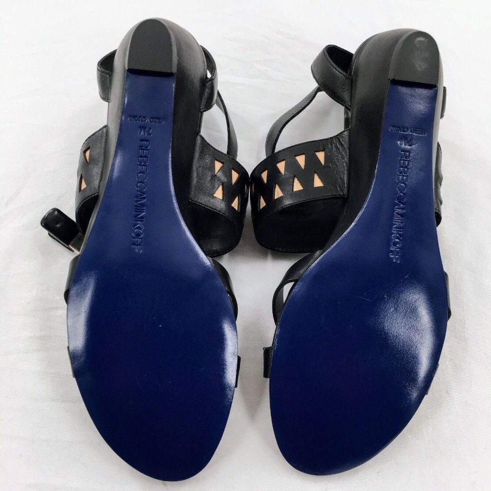 Rebecca Minkoff Sandals Black Tan Leather Gladiator Strappy Wedge Sz 7 - Picture 7 of 8